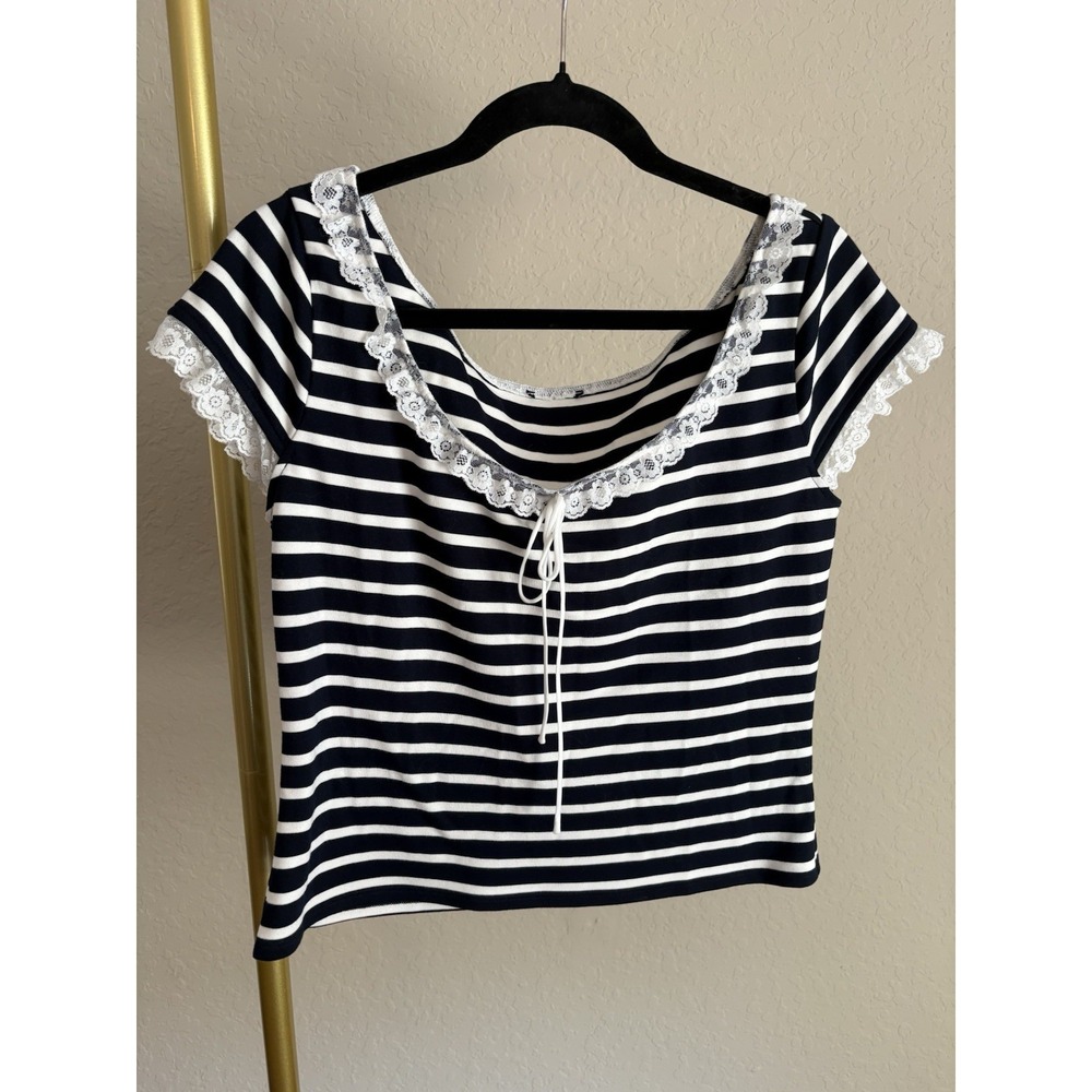 For Love and Lemons Women's Suzette Striped Too Size L Coastal Parisian Sailor
